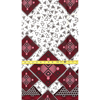 African Print Fabric/ Ankara - Plum, White, Brown ‘Order in the Chaos' Design, YARD