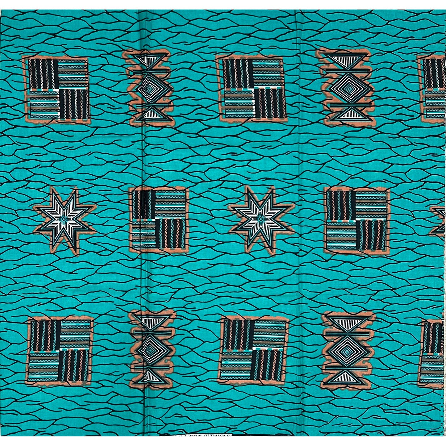 African Print Fabric/ Ankara - Teal, Brown, Black 'River Delta', Per Yard