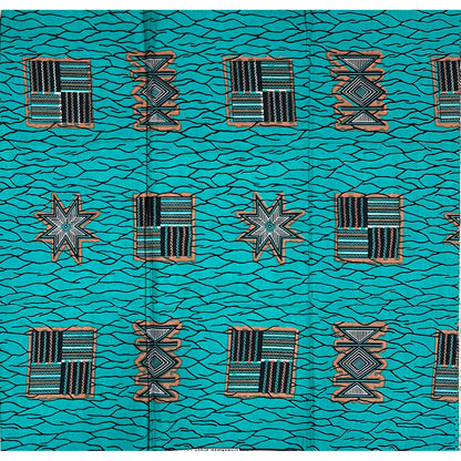 African Print Fabric/ Ankara - Teal, Brown, Black 'River Delta', Per Yard