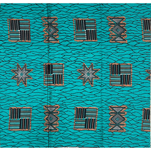 African Print Fabric/ Ankara - Teal, Brown, Black 'River Delta', Per Yard