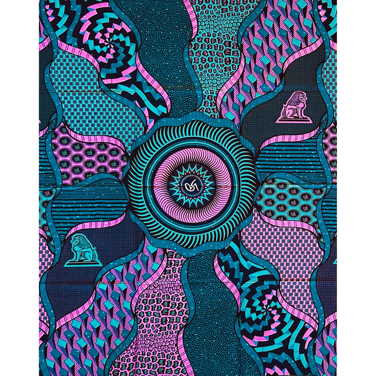 African Print Fabric/ Ankara - Teal, Pink, Navy, Black ‘Heart of Ile ' Design, 1 YARD