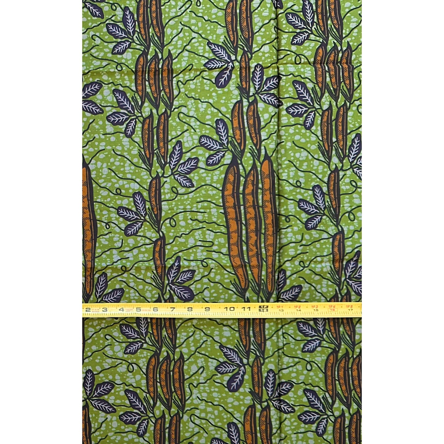 African Print Fabric/ Ankara - Green, Brown ‘Ubi m' Design, 1 YARD