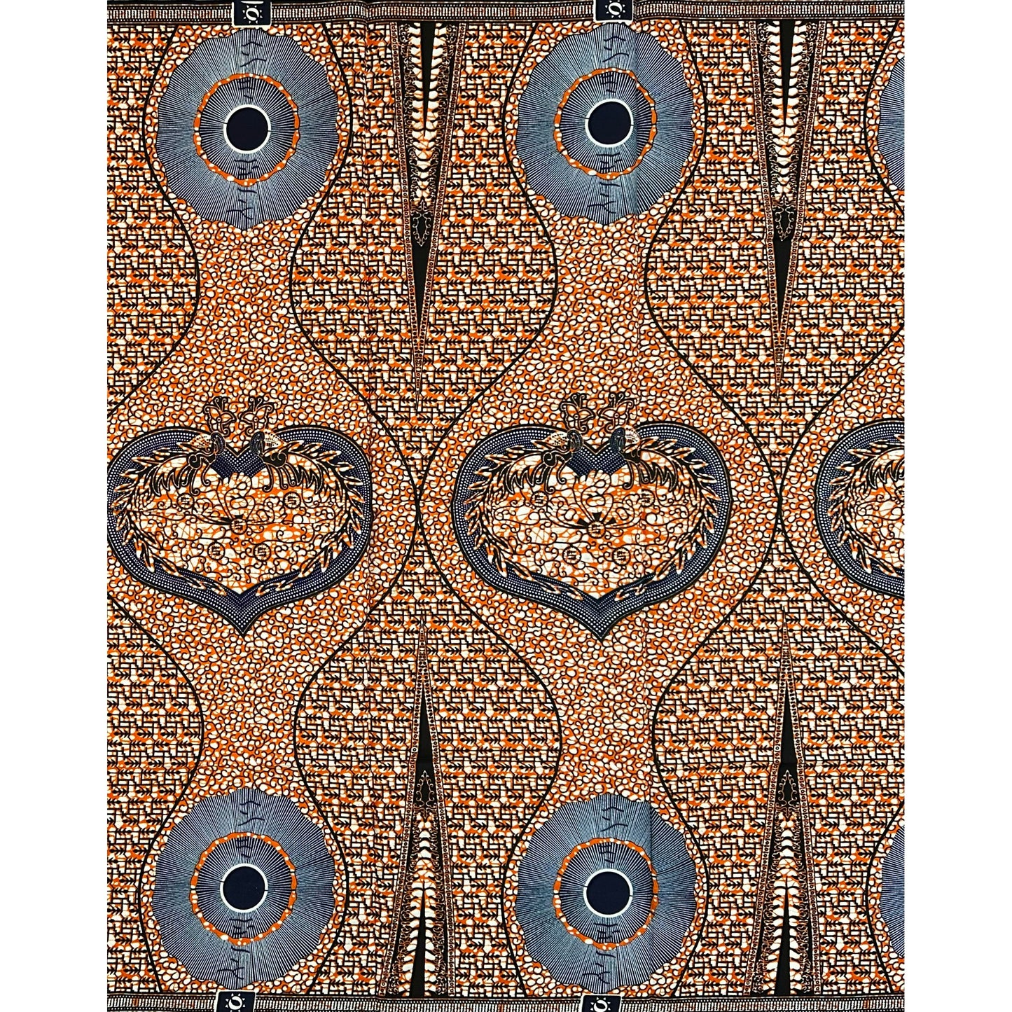 African Print Fabric/ Ankara - Brown, Navy, Black 'Guard Your Heart', 1 YARD