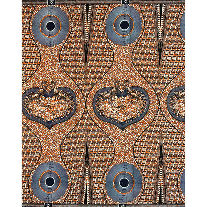 African Print Fabric/ Ankara - Brown, Navy, Black 'Guard Your Heart', 1 YARD