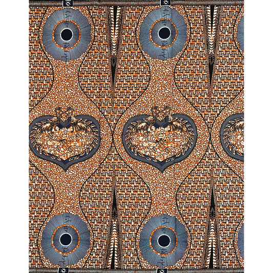 African Print Fabric/ Ankara - Brown, Navy, Black 'Guard Your Heart', 1 YARD