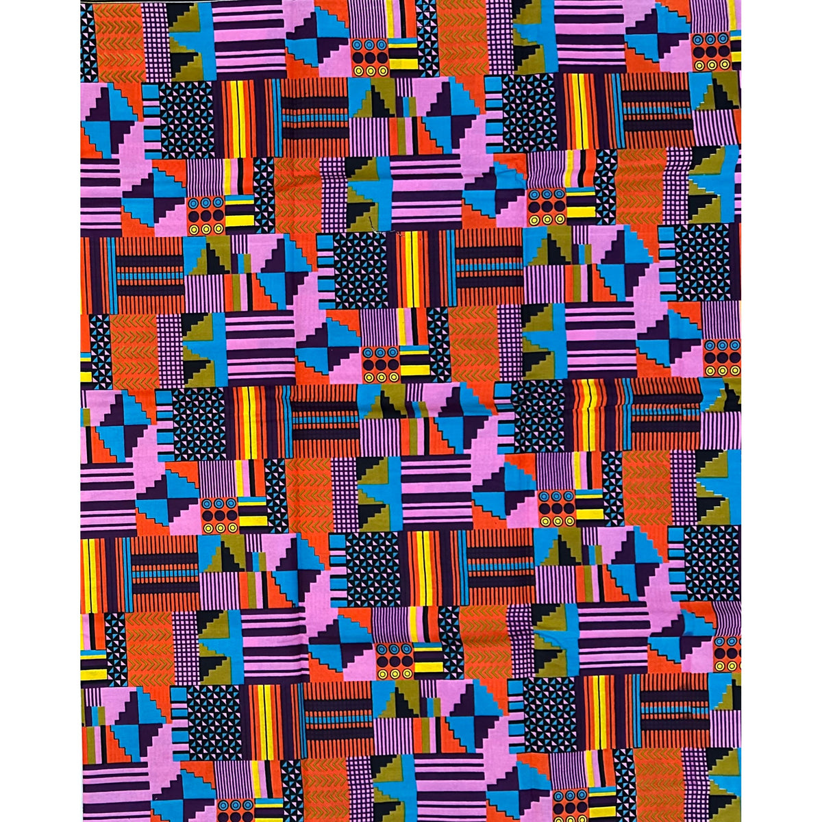 African Print Fabric/ Ankara - Shades of Purple, Orange, Blue 'Eden’s Mosaic' Kente, YARD or WHOLESALE