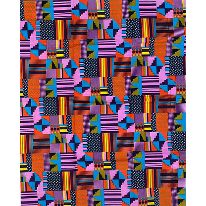 African Print Fabric/ Ankara - Shades of Purple, Orange, Blue 'Eden’s Mosaic' Kente, YARD or WHOLESALE