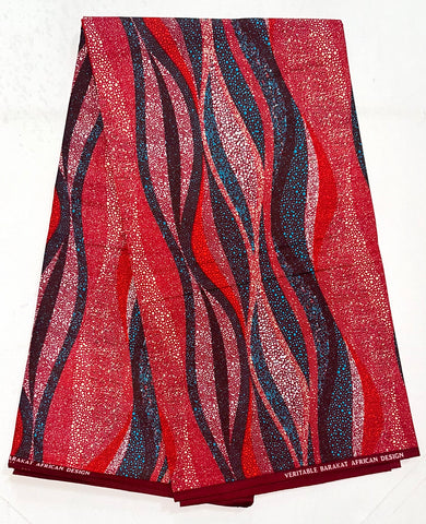 African Fabric/ Ankara - Shades of Red, White, Blue 'Mvuto,' Design, YARD or WHOLESALE