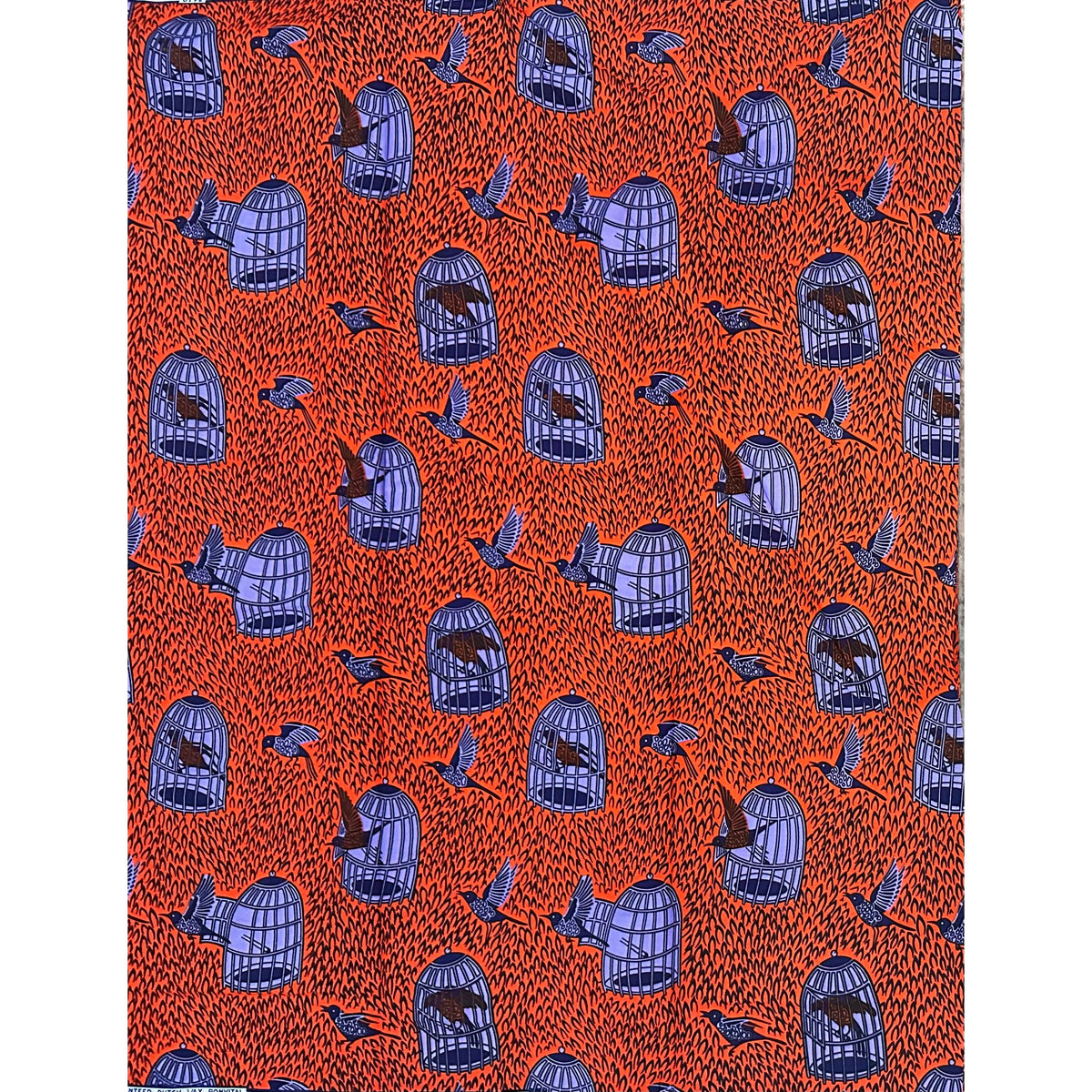 African Print Fabric/ Ankara - Orange, Purple, Navy 'I Know Why The Caged Bird Sings' Design, YARD or WHOLESALE