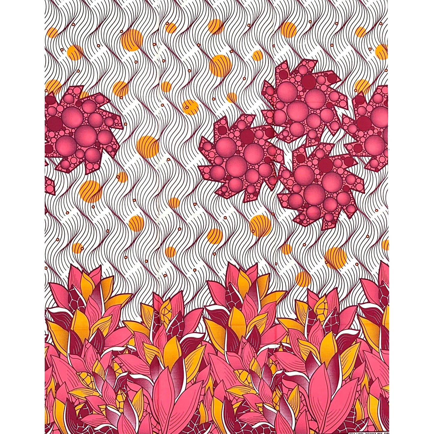 African Print Fabric/ Ankara - Orange, Pink, Dark Red 'Pink Rain in Accra,' YARD