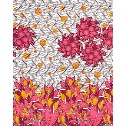 African Print Fabric/ Ankara - Orange, Pink, Dark Red 'Pink Rain in Accra,' YARD