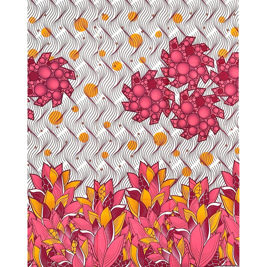 African Print Fabric/ Ankara - Orange, Pink, Dark Red 'Pink Rain in Accra,' YARD