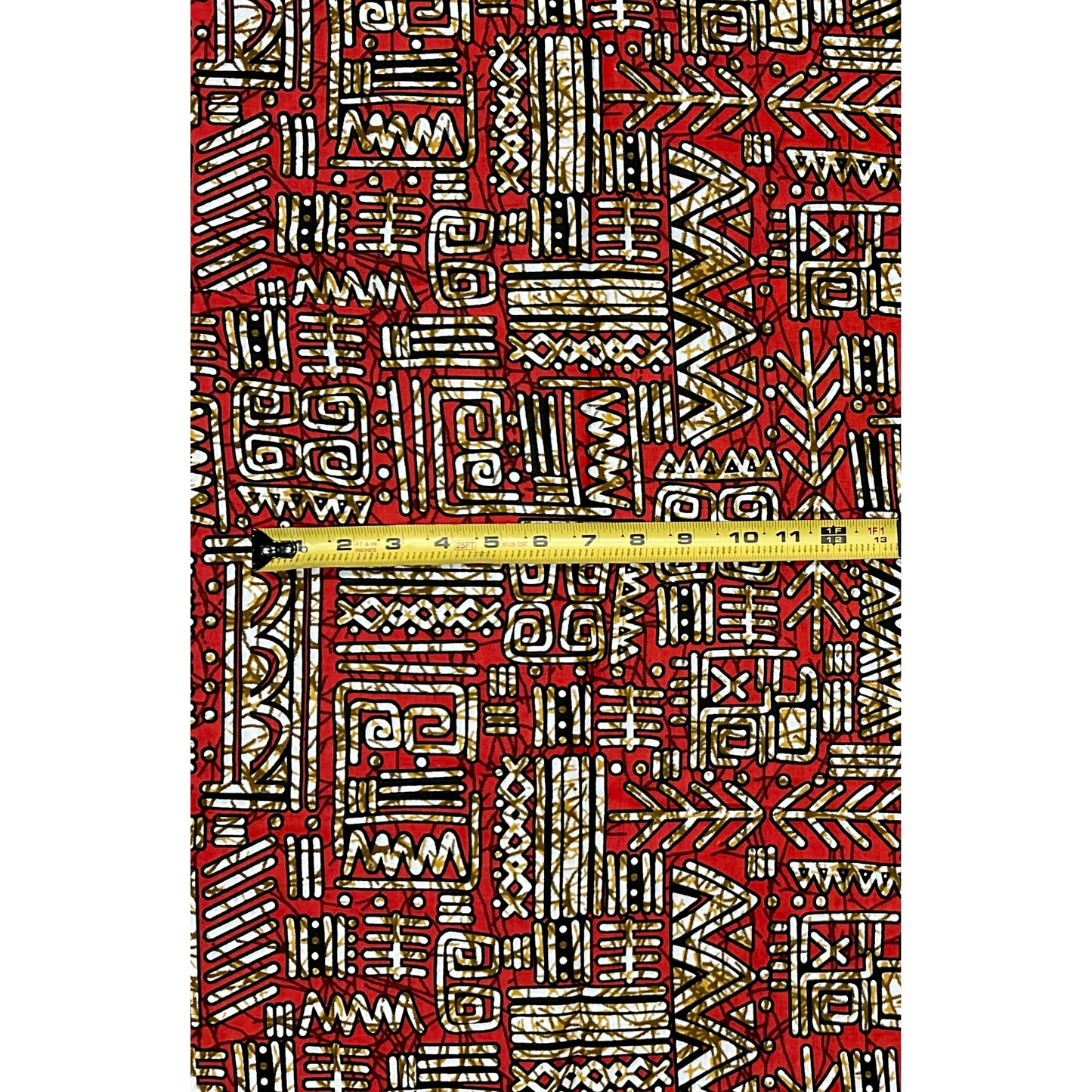 African Print Fabric/ Ankara - Red, Brown 'Oba Glyph' Design, YARD or WHOLESALE