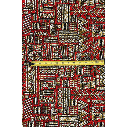 African Print Fabric/ Ankara - Red, Brown 'Oba Glyph' Design, YARD or WHOLESALE