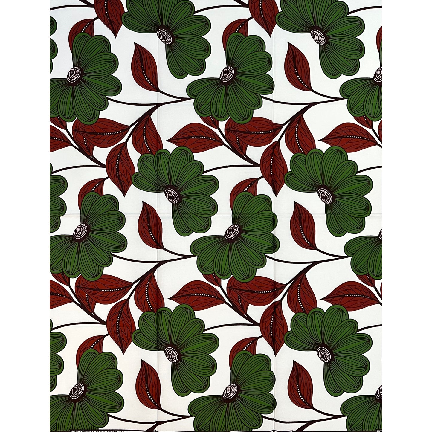 African Print Fabric/Ankara - Green, Brown "Ewa Verde" Design