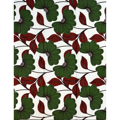 African Print Fabric/Ankara - Green, Brown "Ewa Verde" Design