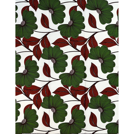 African Print Fabric/Ankara - Green, Brown "Ewa Verde" Design