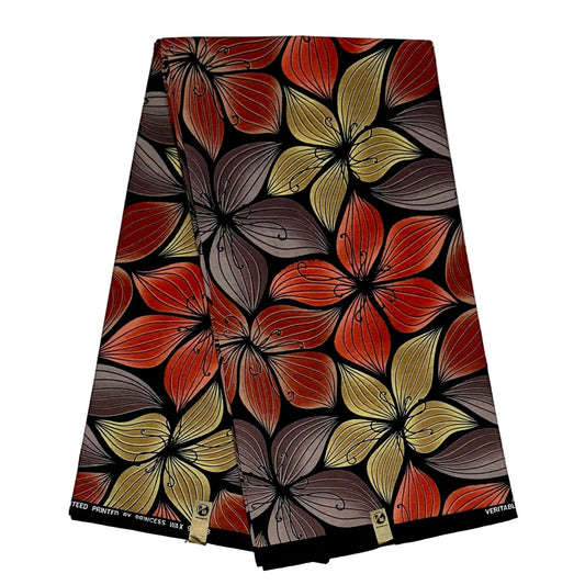 African Print Fabric/Ankara - Red, Shades of Brown 'Sweet Magnolia', YARD or WHOLESALE