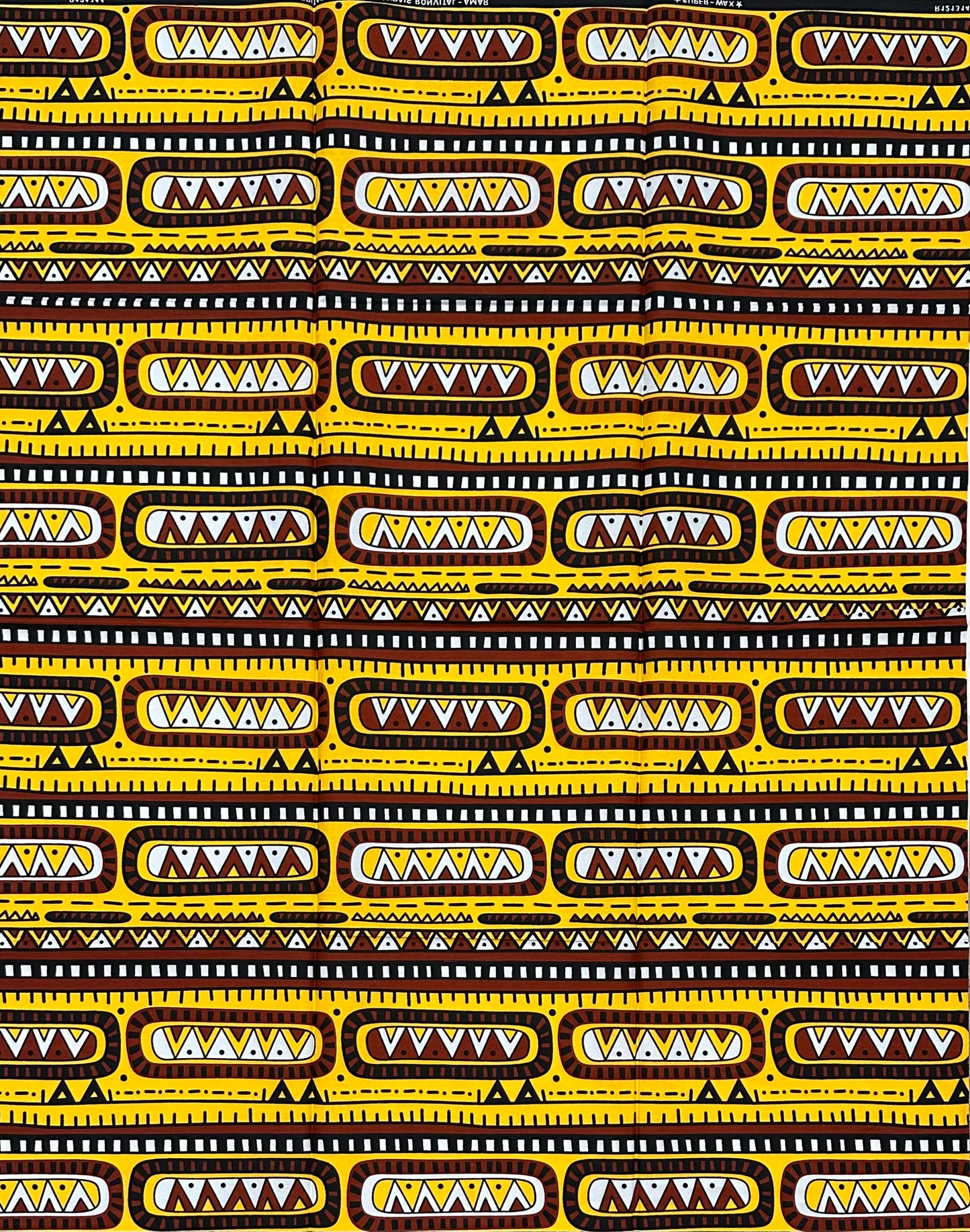 African Print Fabric/ Ankara - Yellow, Brown, Black "Born to Be Seen", 1 YARD