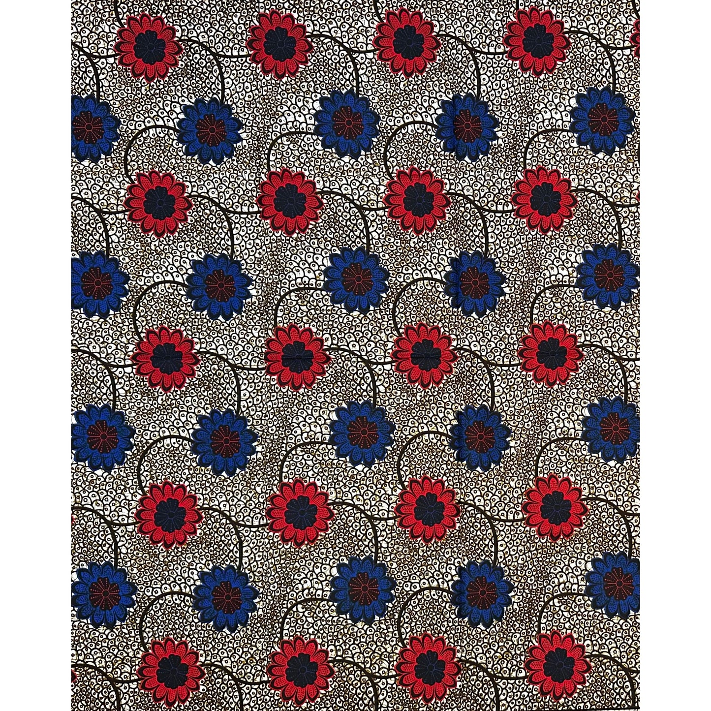 African Print Fabric/ Ankara - Red, Blue, Brown ‘She Walks With Me,’ 1 YARD
