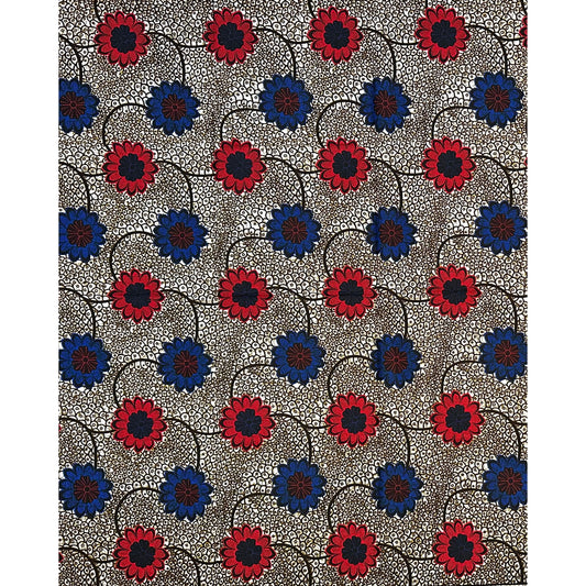 African Print Fabric/ Ankara - Red, Blue, Brown ‘She Walks With Me,’ 1 YARD