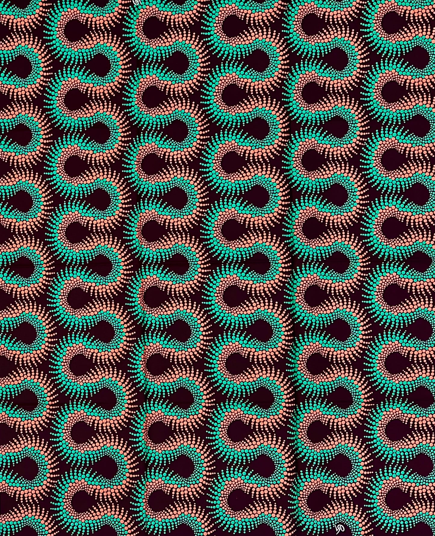 African Print Fabric/ Ankara - Green, Brown, Coral ‘Nok Twist' Design, YARD