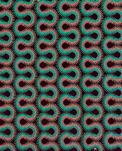 African Print Fabric/ Ankara - Green, Brown, Coral ‘Nok Twist' Design, YARD