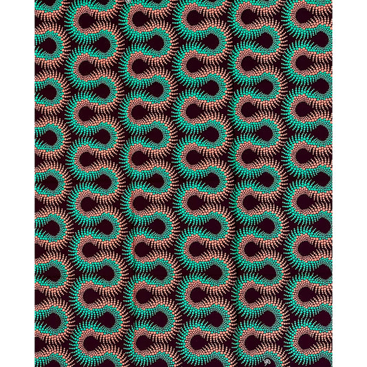 African Print Fabric/ Ankara - Green, Brown, Coral ‘Nok Twist' Design, YARD