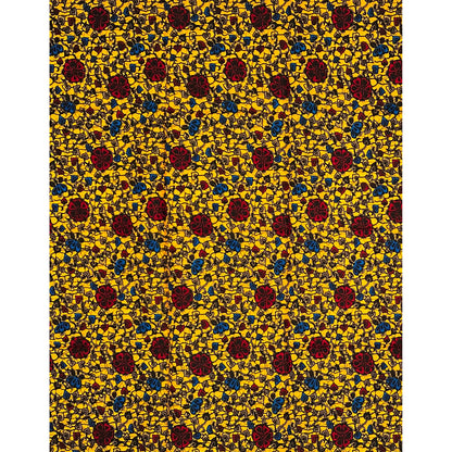 African Print Fabric/Ankara - Marigold, Red, Blue, Black 'Spice Market', 1 YARD