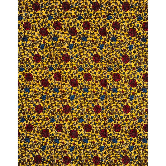 African Print Fabric/Ankara - Marigold, Red, Blue, Black 'Spice Market', 1 YARD