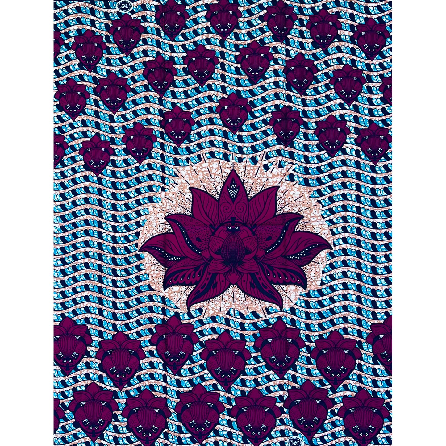 African Print Fabric/ Ankara - Purple, Brown, Blue “Sacred Waters”,  1 YARD