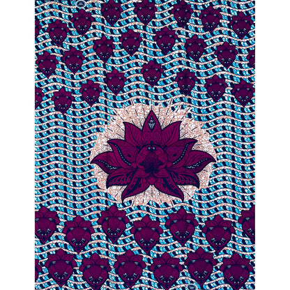 African Print Fabric/ Ankara - Purple, Brown, Blue “Sacred Waters”,  1 YARD