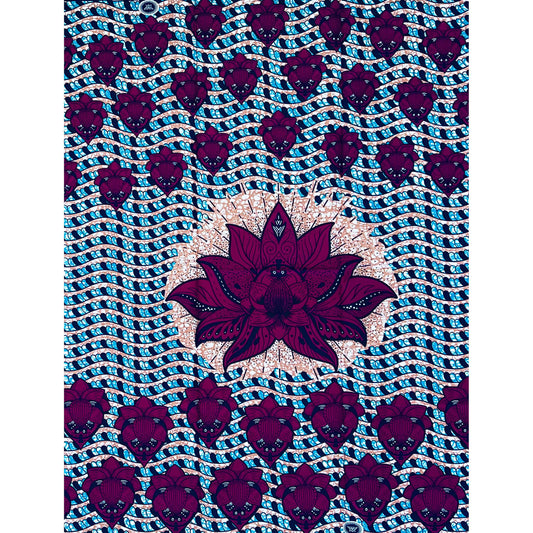 African Print Fabric/ Ankara - Purple, Brown, Blue “Sacred Waters”,  1 YARD
