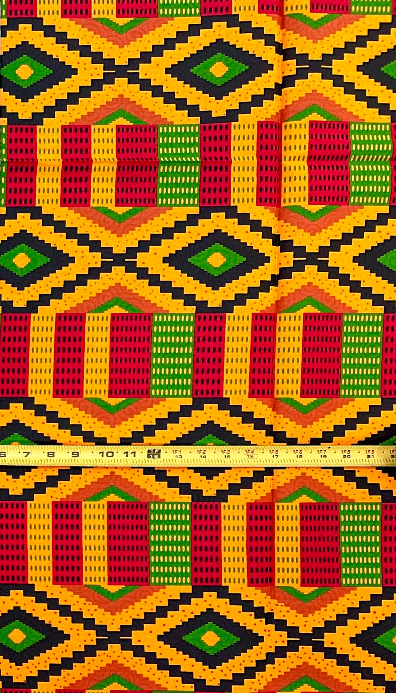 African Print Fabric/Ankara - Orange, Red, Black, Green "Still We Rise" Kente, 1 Yard