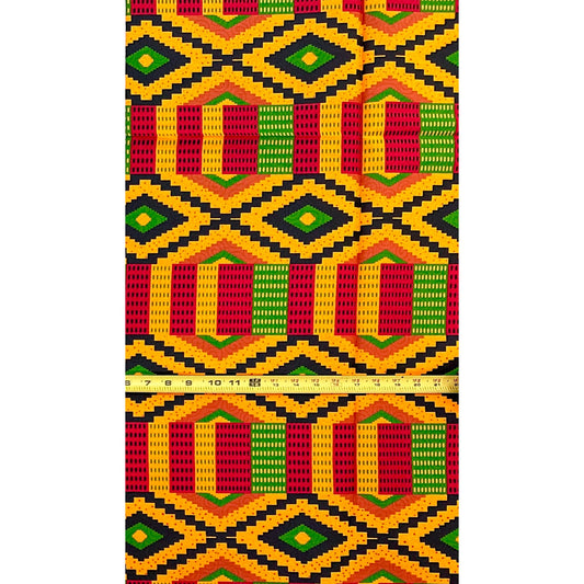African Print Fabric/Ankara - Orange, Red, Black, Green "Still We Rise" Kente, 1 Yard