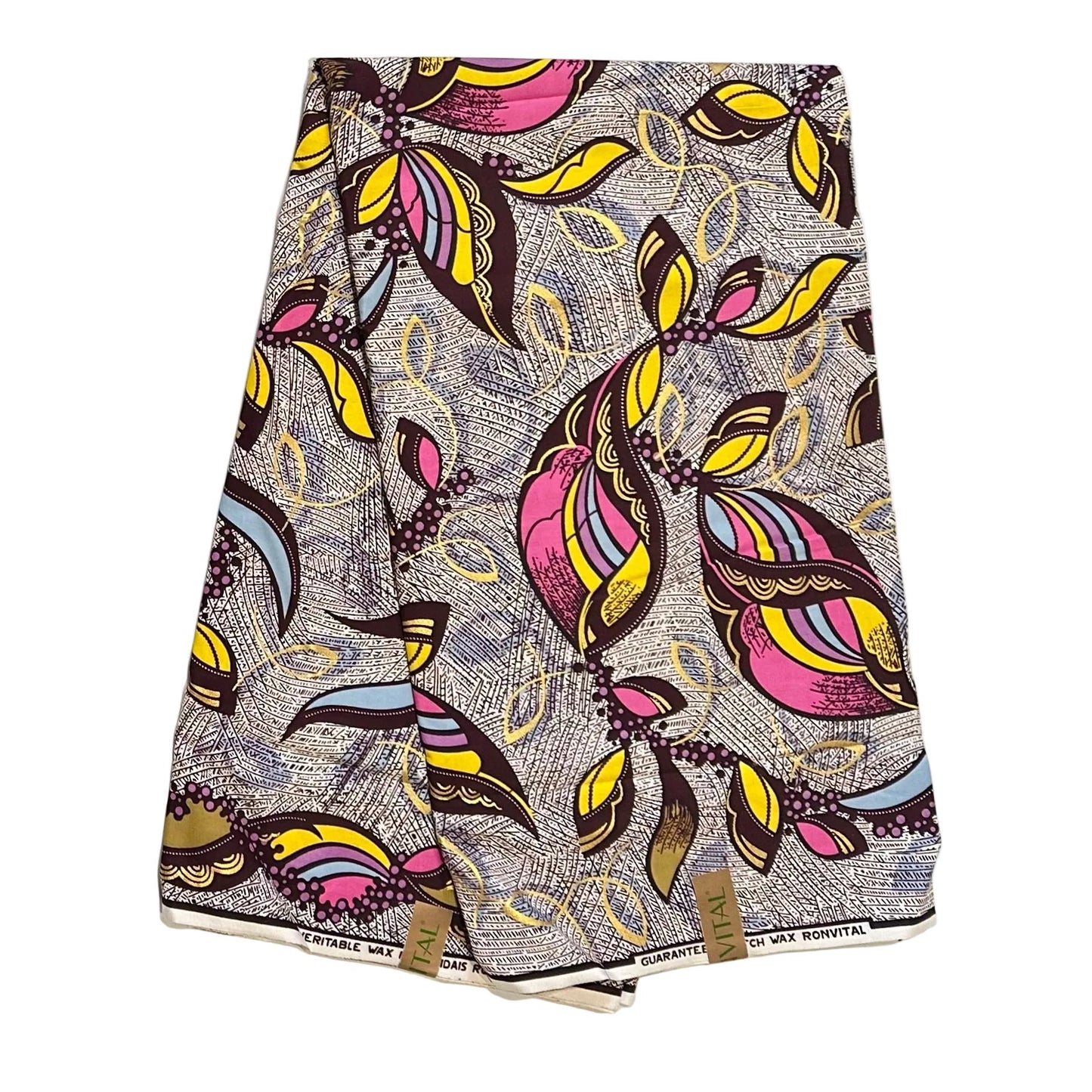 African Print Fabric/ Ankara - Pink, Yellow, Purple, Cream, Brown, Shimmering Gold 'Everyday Grace’, Yard or Wholesale