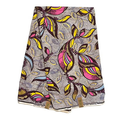 African Print Fabric/ Ankara - Pink, Yellow, Purple, Cream, Brown, Shimmering Gold 'Everyday Grace’, Yard or Wholesale