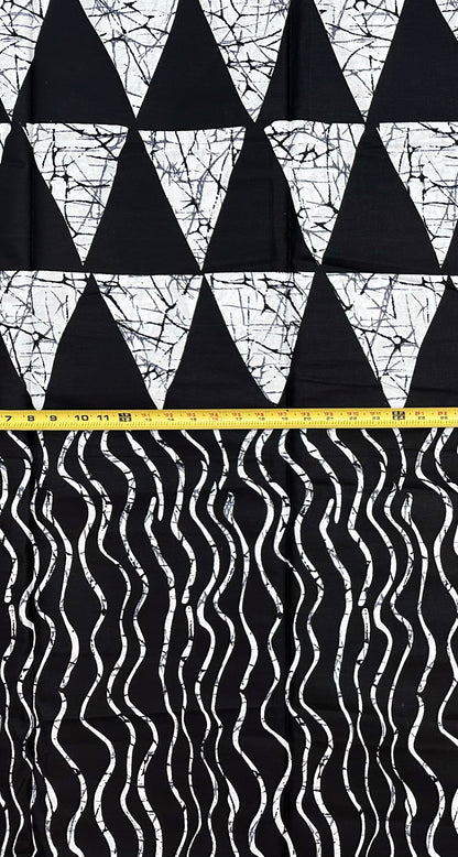 African Print Fabric/ Ankara - Black, White 'Off Script', Per Yard or Wholesale