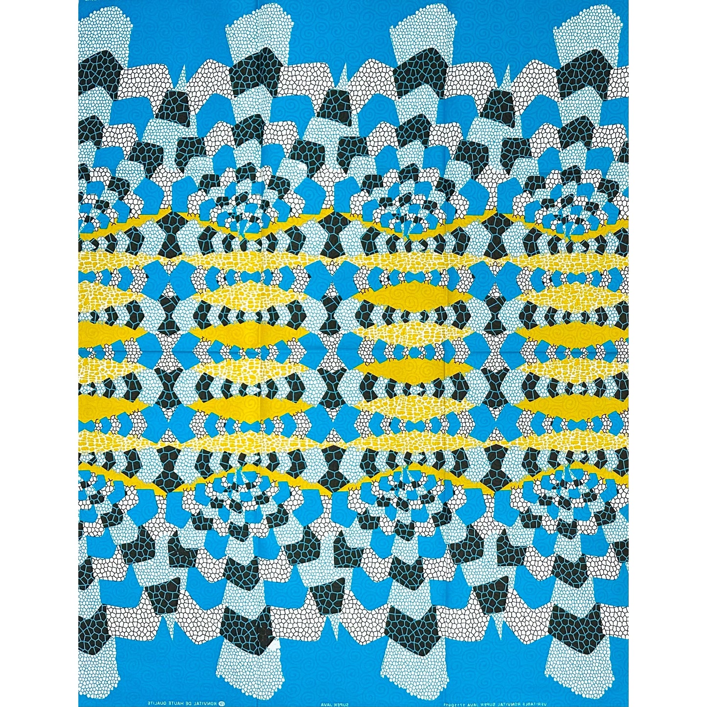African Print Fabric/ Ankara - Blue, Chartreuse, Black 'Morning in Tamale,' YARD