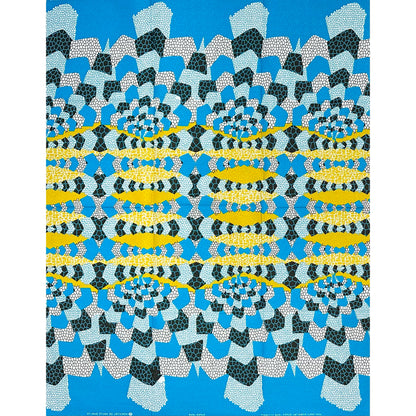 African Print Fabric/ Ankara - Blue, Chartreuse, Black 'Morning in Tamale,' YARD