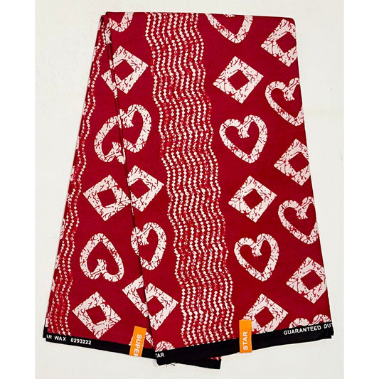 African Print Fabric/ Ankara - Red, White 'Sew In Love' Design, YARD or WHOLESALE