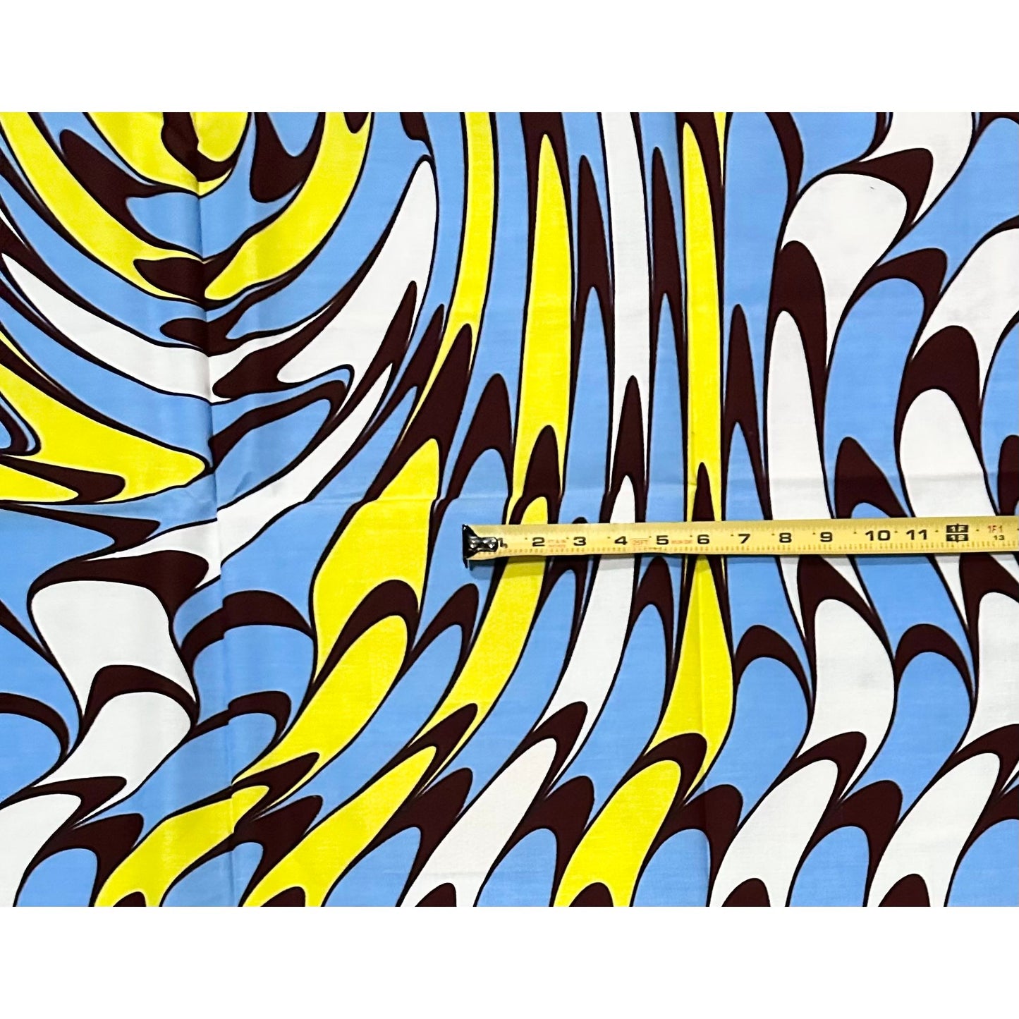 African Print Fabric/ Ankara - Blue,Yellow, Brown ‘Swirling Waters' Design, 1 YARD