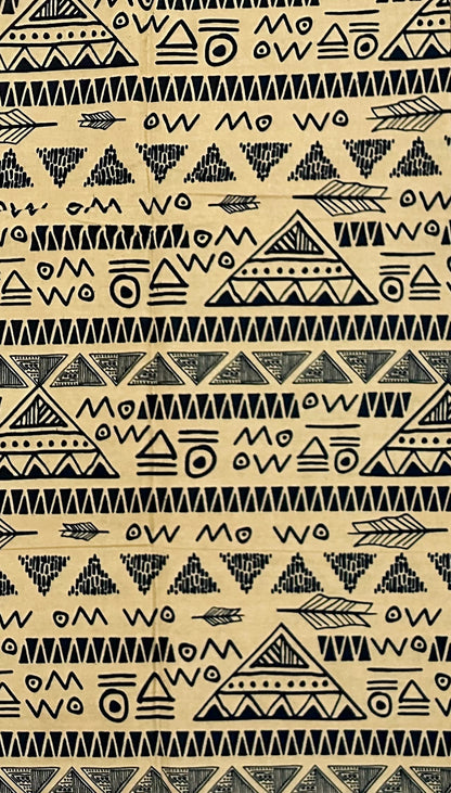 African Print Fabric/ Ankara - Beige, Black "Ankh & Ink", YARD or WHOLESALE