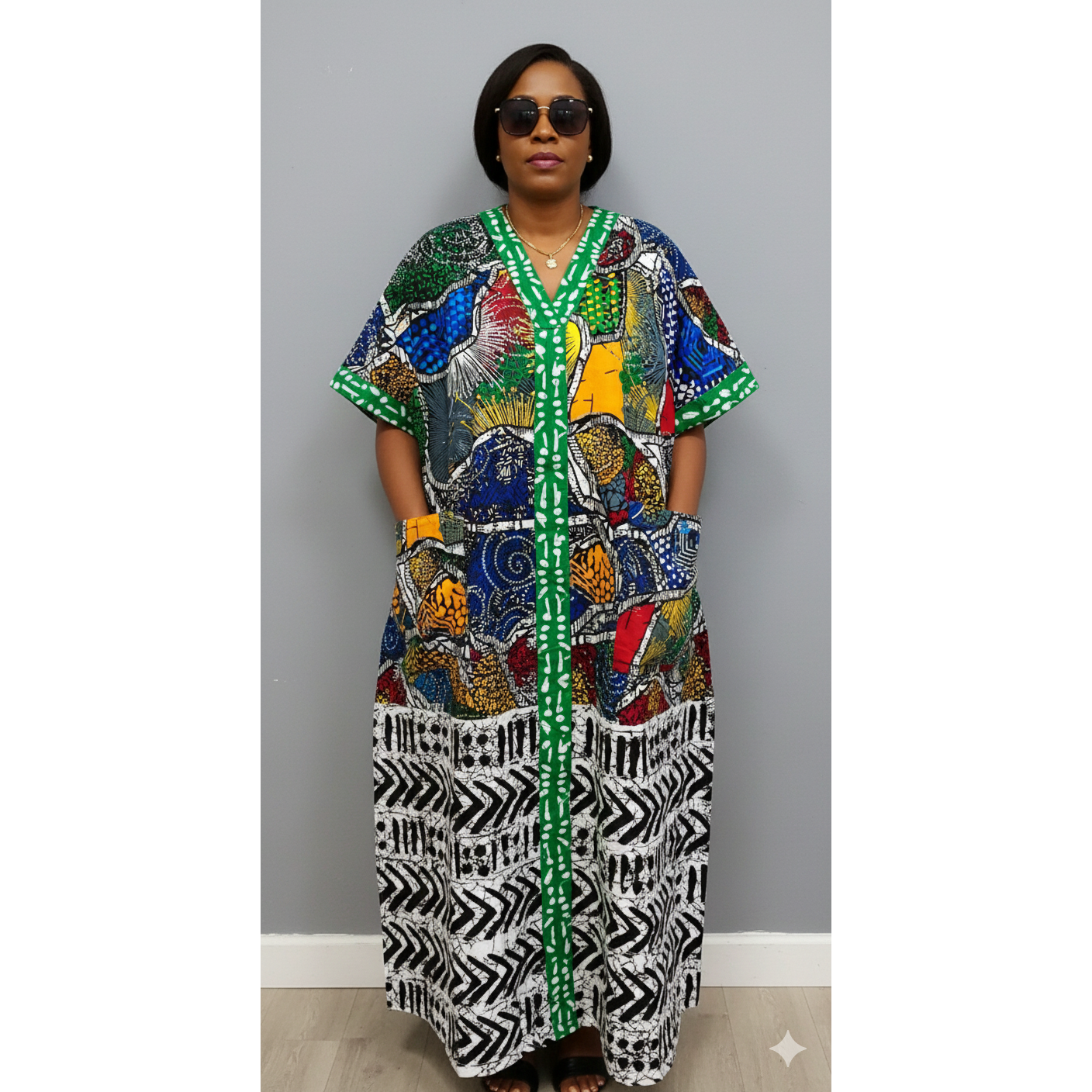 African Print Fabric/ Ankara - Blue, Red, Gray, Green 'Adaeze', YARD or WHOLESALE