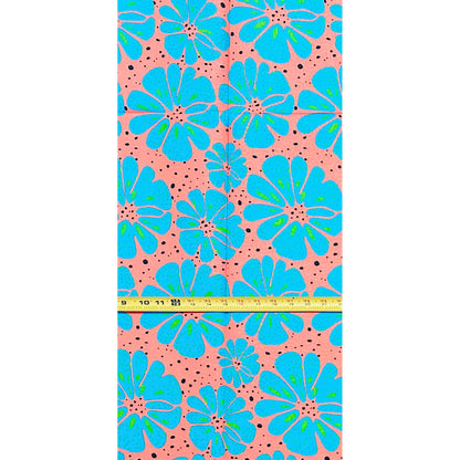 African Print Fabric/ Ankara - Blue, Green, Coral 'Summer Guest', 1 YARD