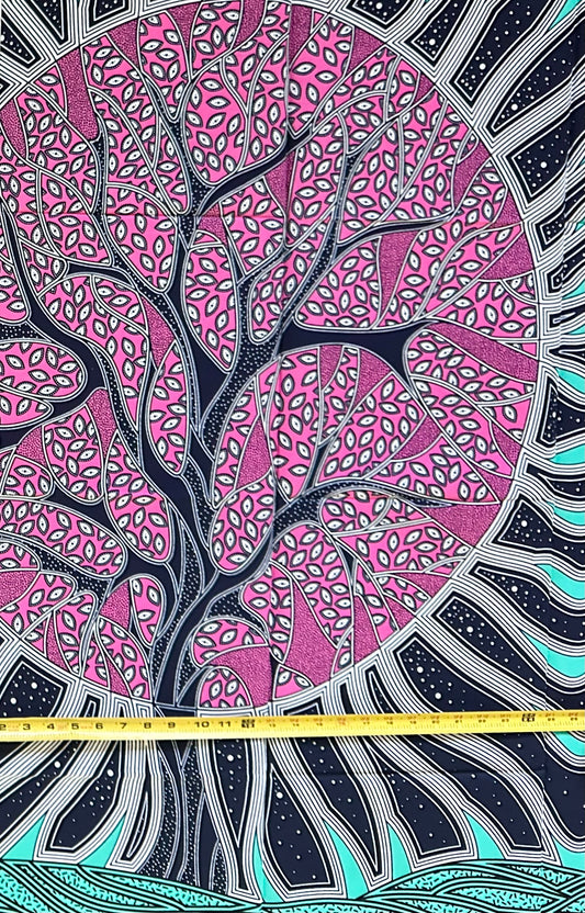 African Print Fabric/ Ankara - Turquoise, Navy, Pink, Black 'Canopy Circuit’, 1 YARD