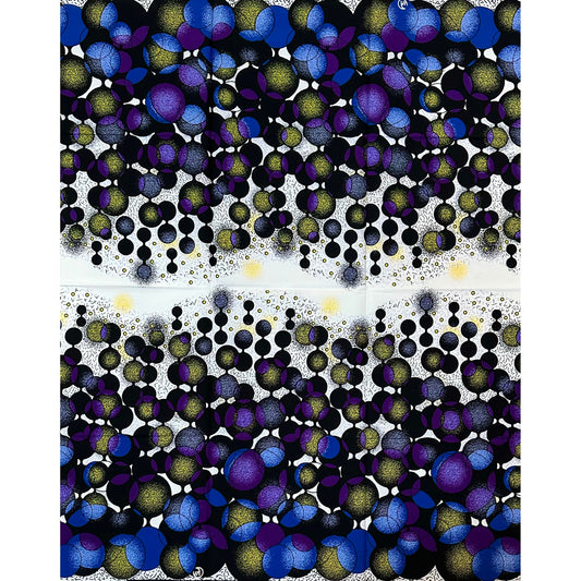 African Print Fabric/Ankara - Purple, Blue, Yellow, Black "Emem Lights" Design