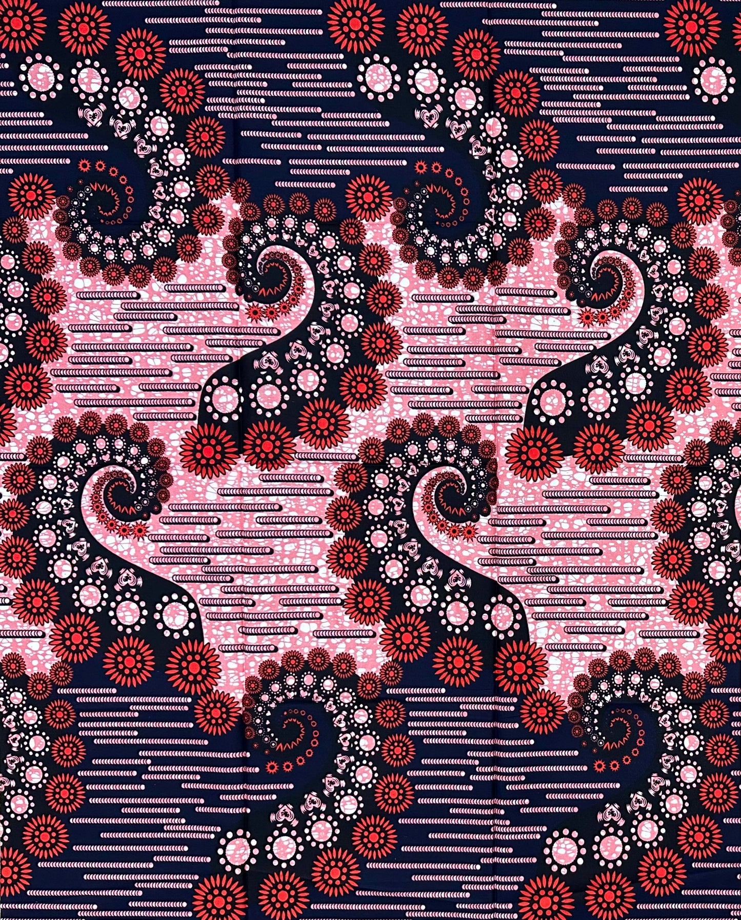 African Print Fabric/ Ankara - Red, Pink, Blue 'Goddess in Motion', 1 YARD