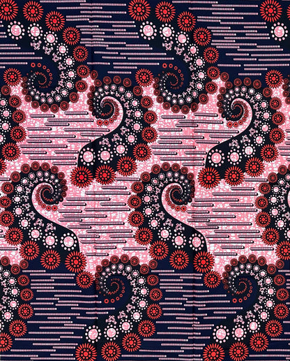 African Print Fabric/ Ankara - Red, Pink, Blue 'Goddess in Motion', 1 YARD
