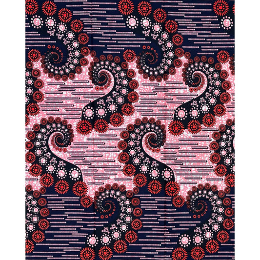 African Print Fabric/ Ankara - Red, Pink, Blue 'Goddess in Motion', 1 YARD